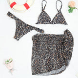 Bikini three piece leopard print skirt suspenders